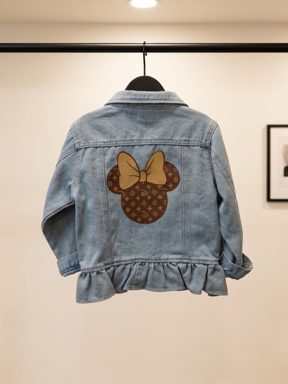 Light Blue Denim Kids Jacket with Brown Minnie Graphic